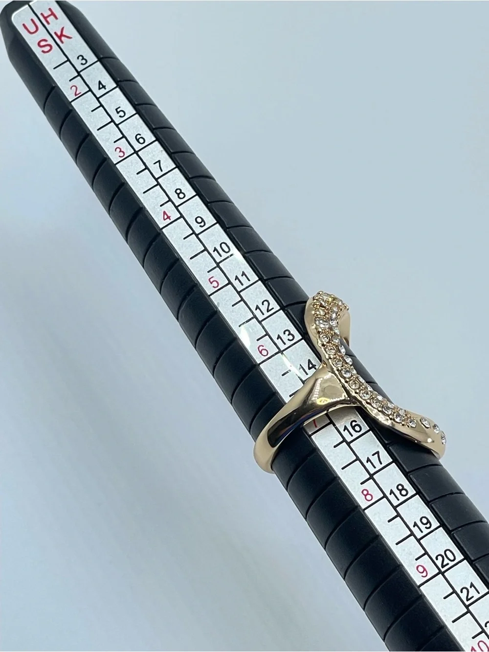 Gold Tone Open Oval Crystal Statement Ring Modern Glam Cocktail Ring